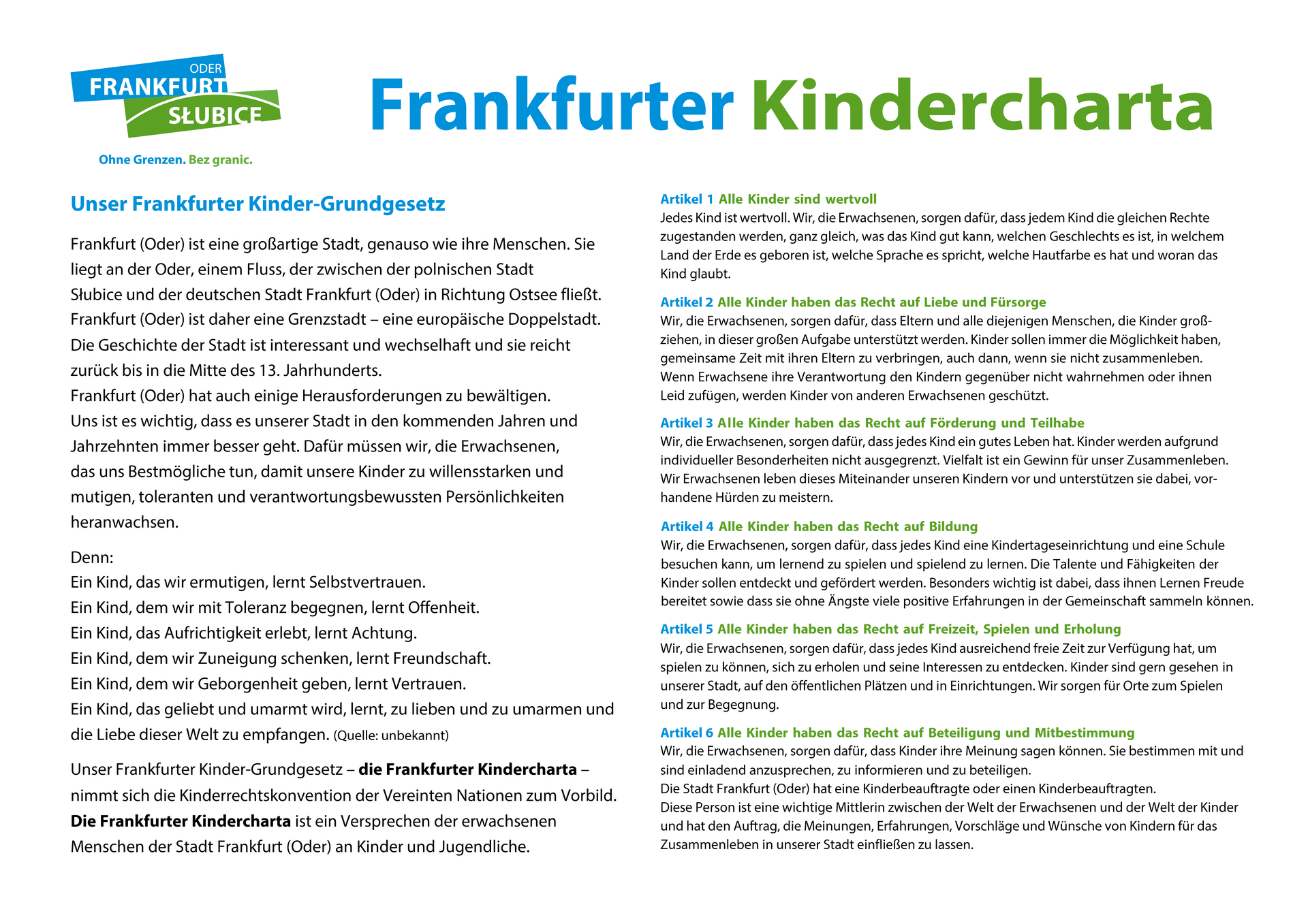 Frankfurter Kindercharta mit Beschreibung
