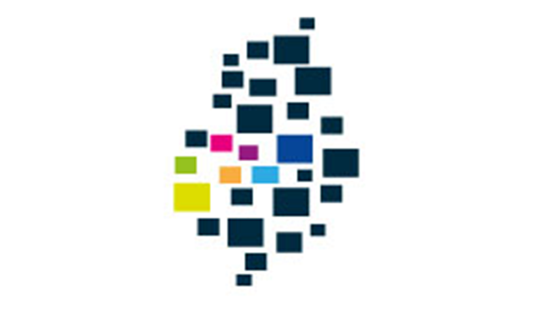 Logo KGO, składające się z prostokątów o różnych rozmiarach w kolorach ciemnoniebieskim, granatowym, jasnoniebieskim, fioletowym, różowym, pomarańczowym, zielonym i żółtym.